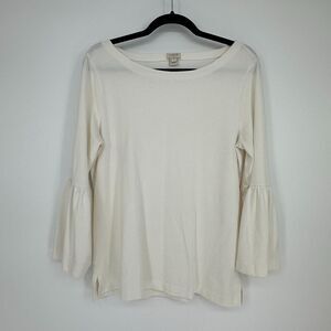 J Crew Womens Top Size M Cream Bell Sleeves Quiet Luxury Classic Office Capsule